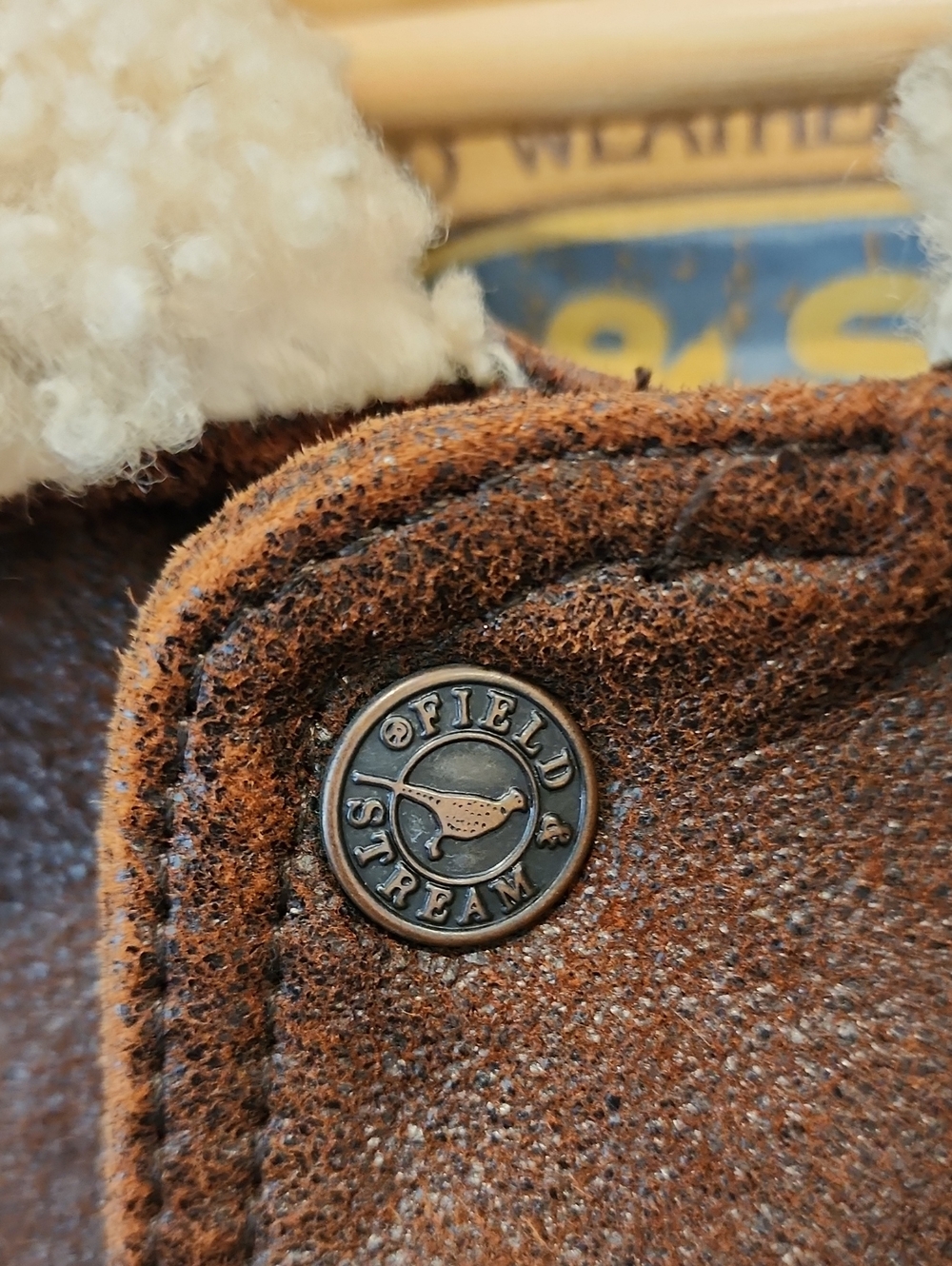 Field & Stream Bomber Jacket Textured Leather Shearling Collar Brown size XXL - Picture 6 of 10